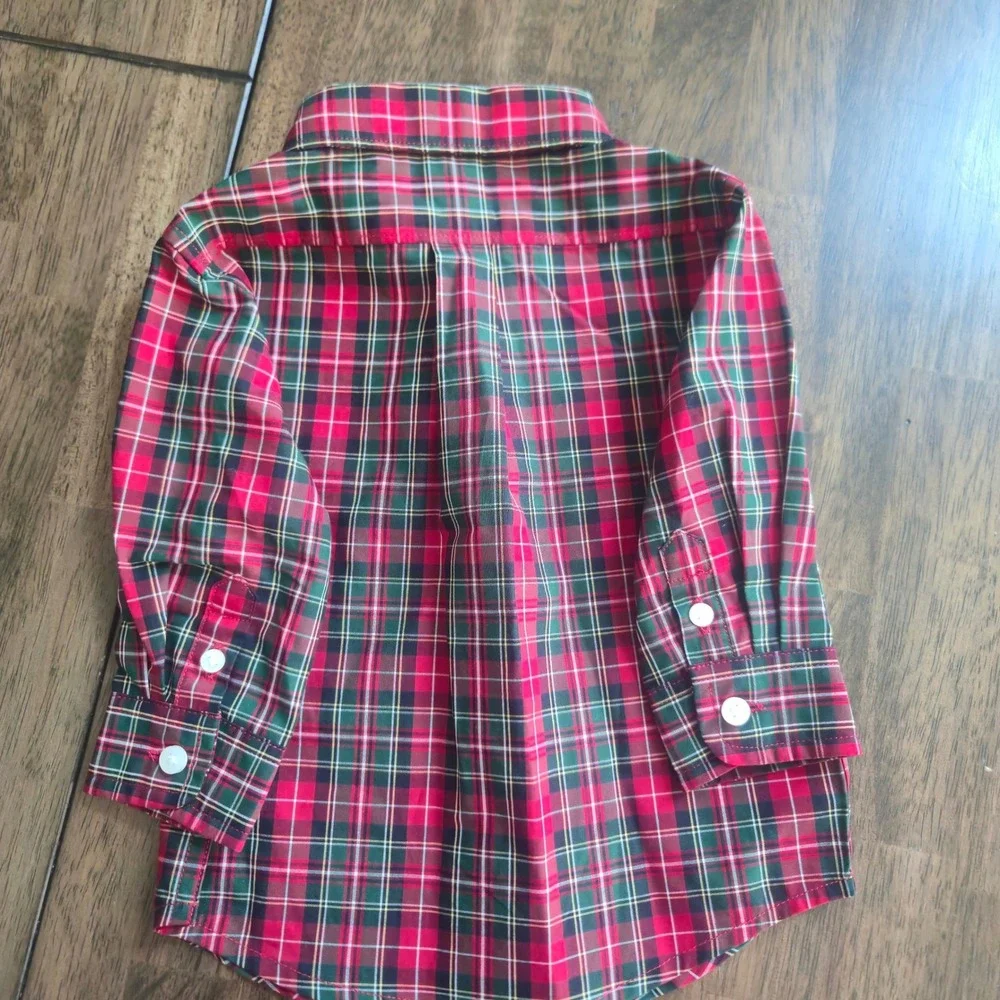 Janie and Jack Red Plaid Shirt and Argyle Sweater Vest Set 3-6 Months Holiday